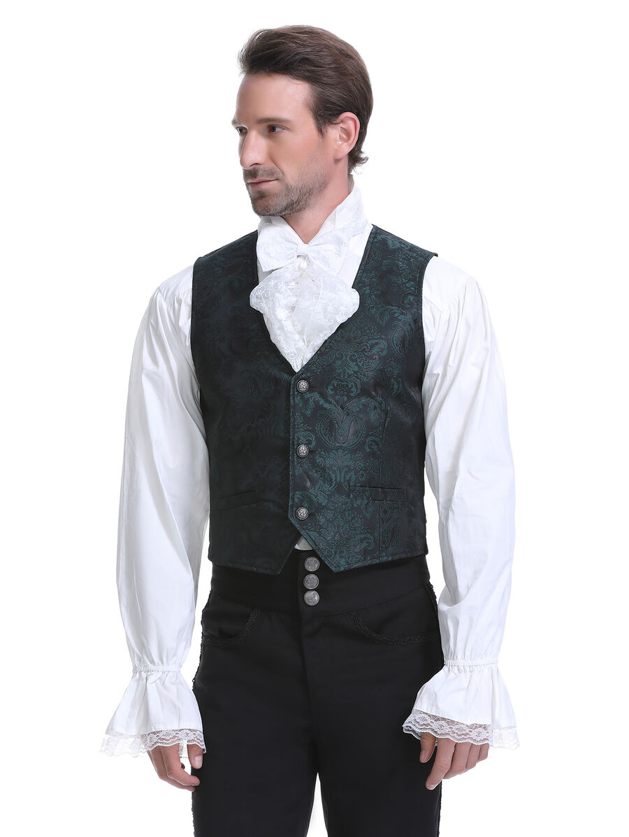 photo n&deg;3 : Gilet victorien steampunk homme - brocart vert &agrave; boutons d&eacute;coratifs