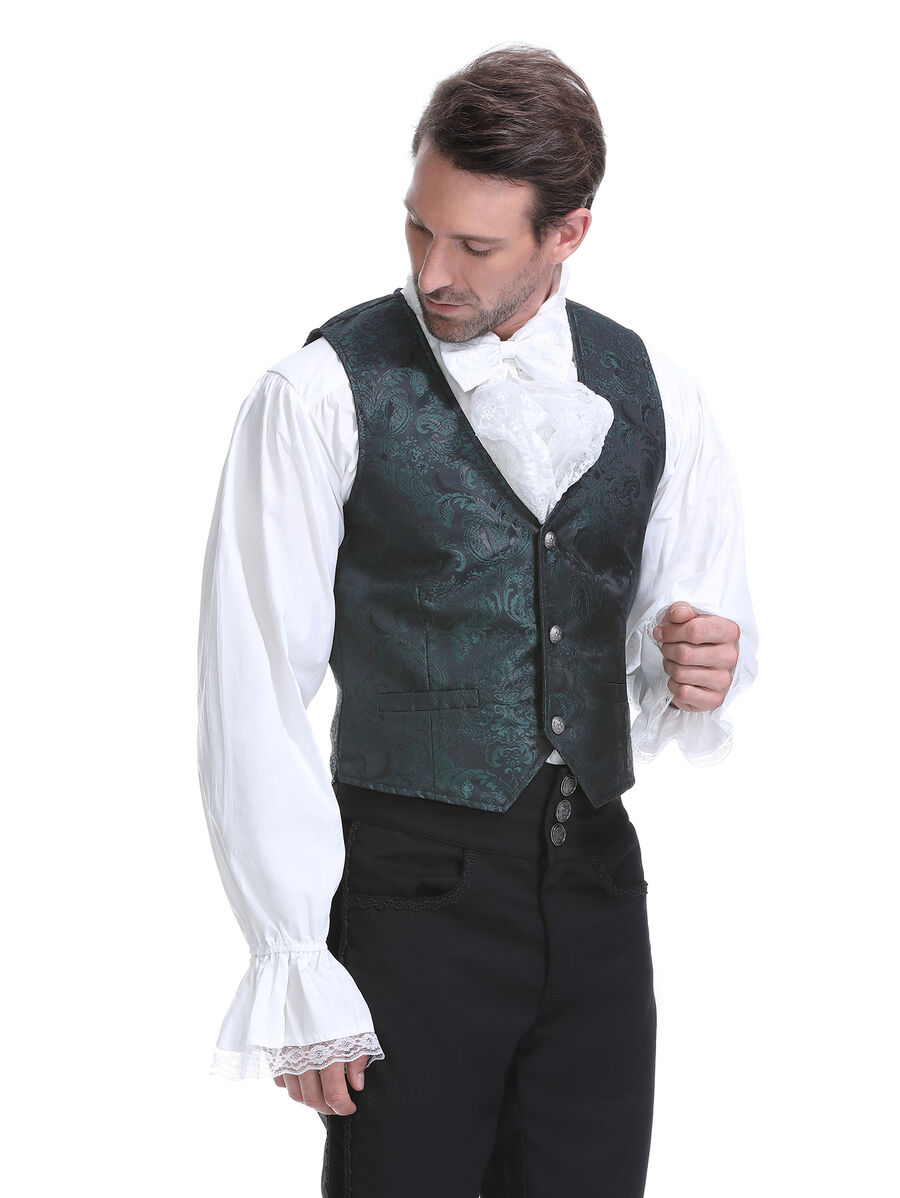 photo n&deg;4 : Gilet victorien steampunk homme - brocart vert &agrave; boutons d&eacute;coratifs