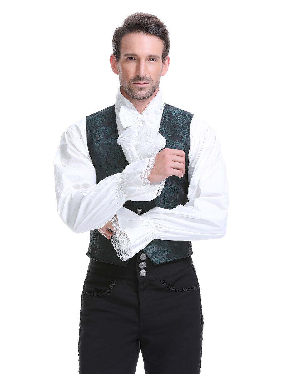 photo n&deg;2 : Gilet victorien steampunk homme - brocart vert &agrave; boutons d&eacute;coratifs