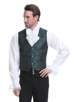 Gilet victorien steampunk homme - brocart vert &agrave; boutons d&eacute;coratifs