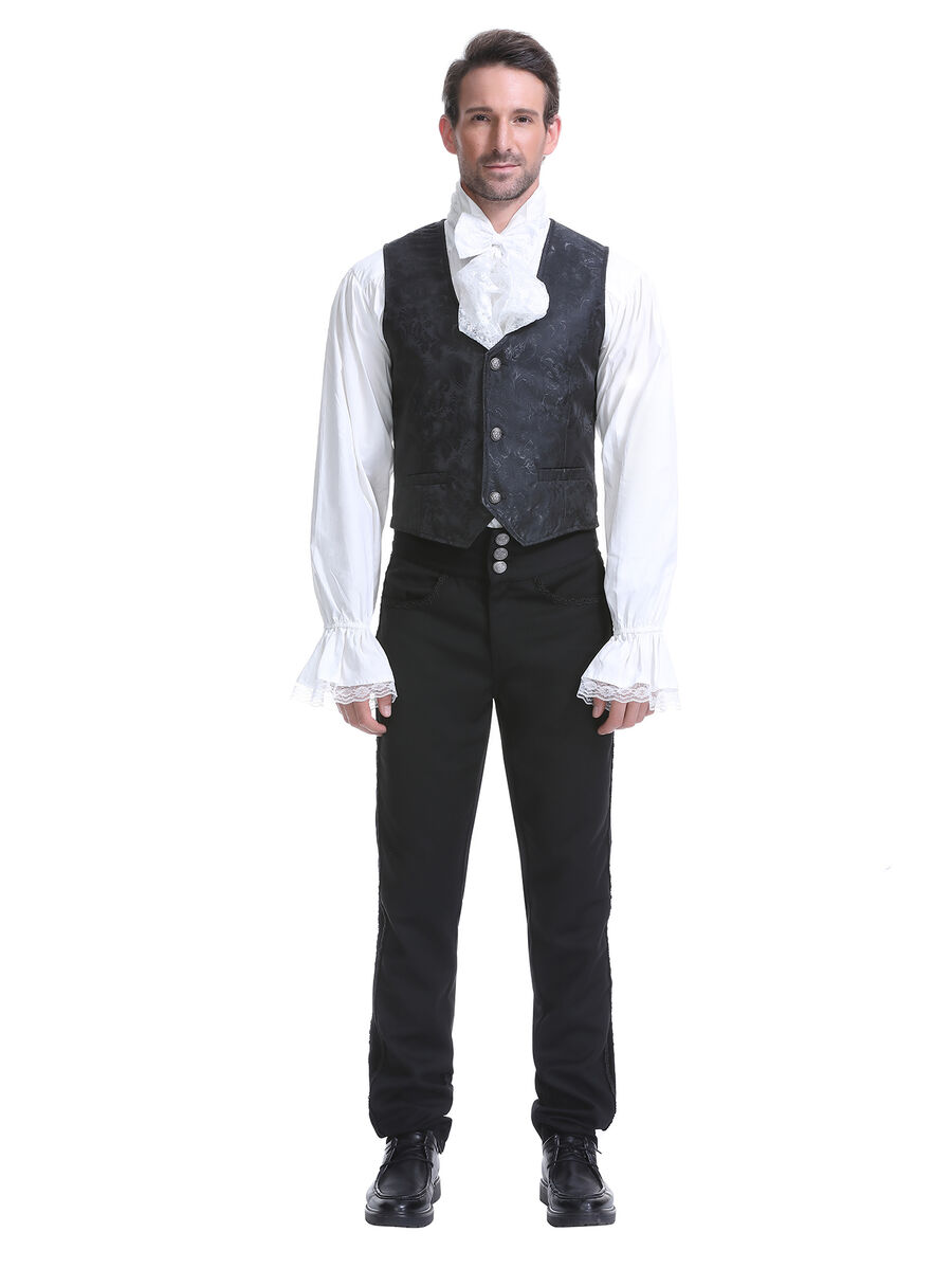 photo n&deg;6 : Gilet victorien steampunk homme - brocart noir &agrave; boutons d&eacute;coratifs