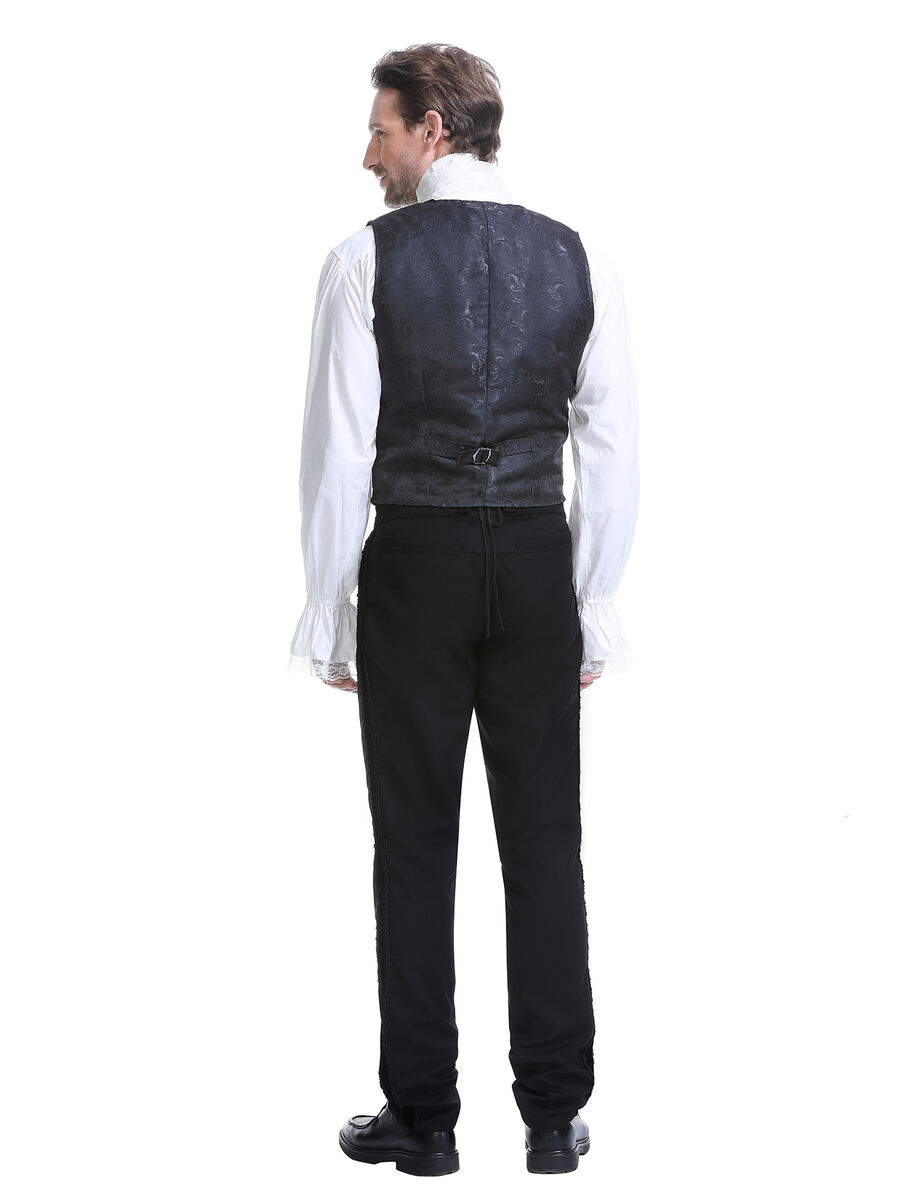 photo n&deg;5 : Gilet victorien steampunk homme - brocart noir &agrave; boutons d&eacute;coratifs