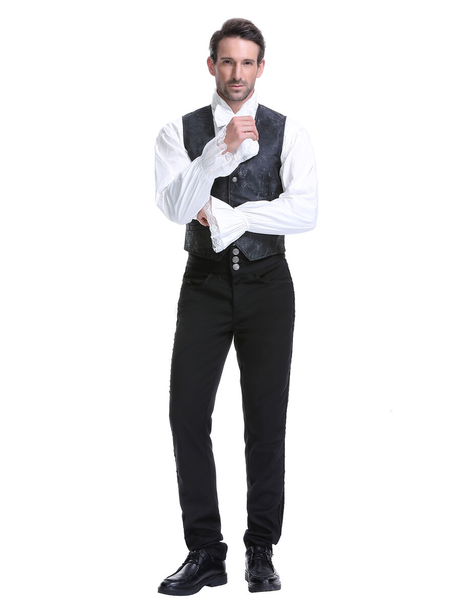 photo n&deg;4 : Gilet victorien steampunk homme - brocart noir &agrave; boutons d&eacute;coratifs