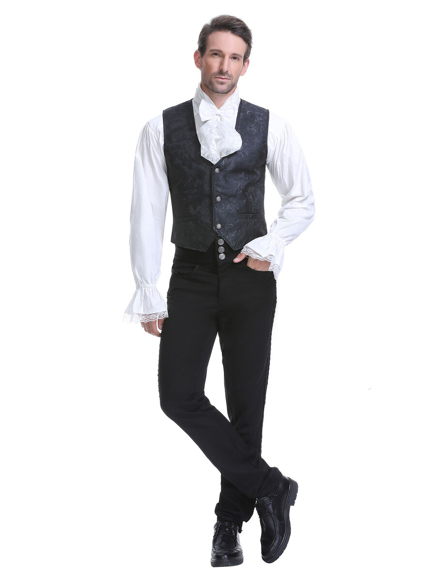 photo n&deg;3 : Gilet victorien steampunk homme - brocart noir &agrave; boutons d&eacute;coratifs