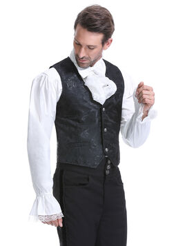 Gilet victorien steampunk homme - brocart noir &agrave; boutons d&eacute;coratifs