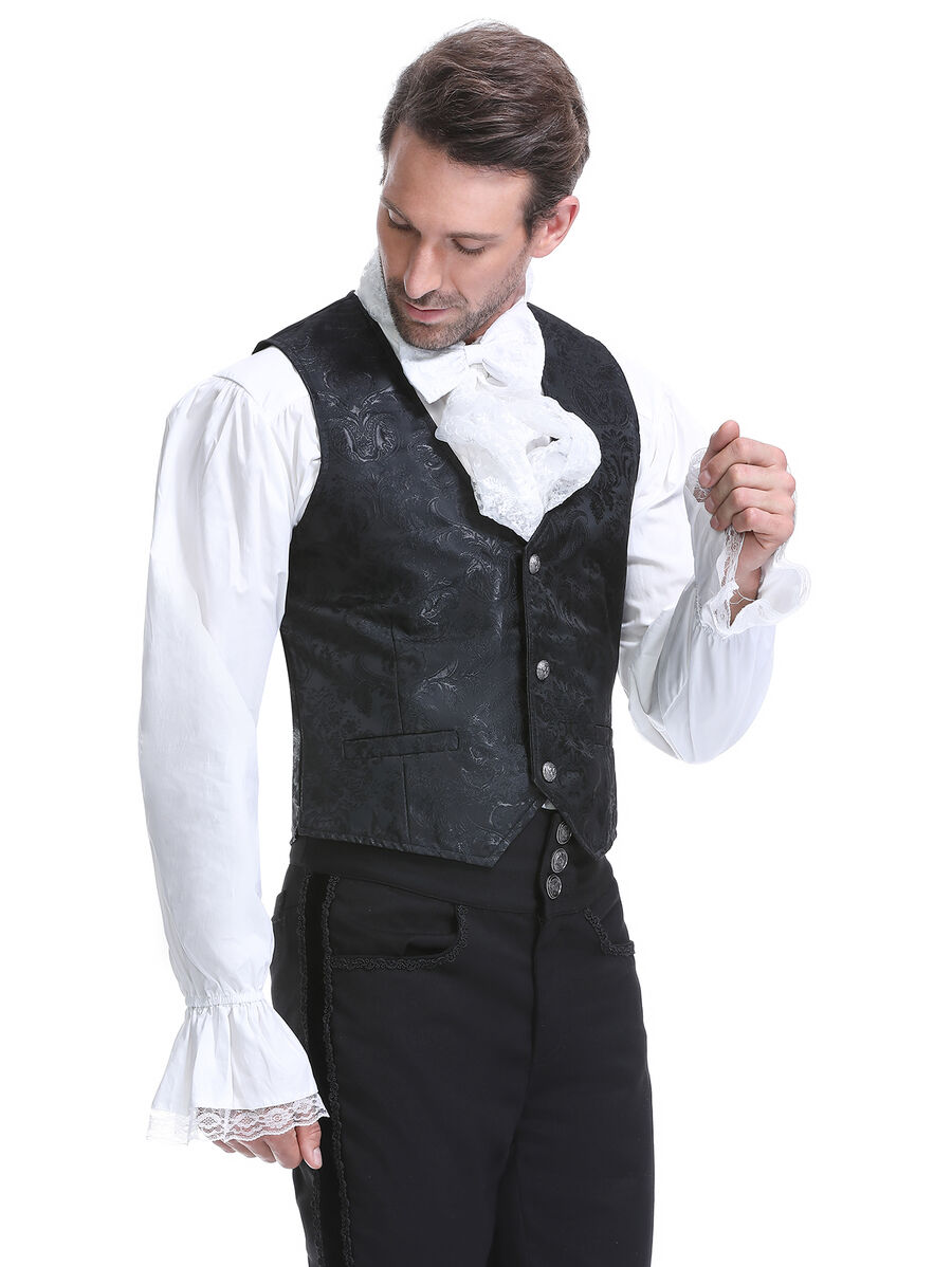 photo n&deg;2 : Gilet victorien steampunk homme - brocart noir &agrave; boutons d&eacute;coratifs