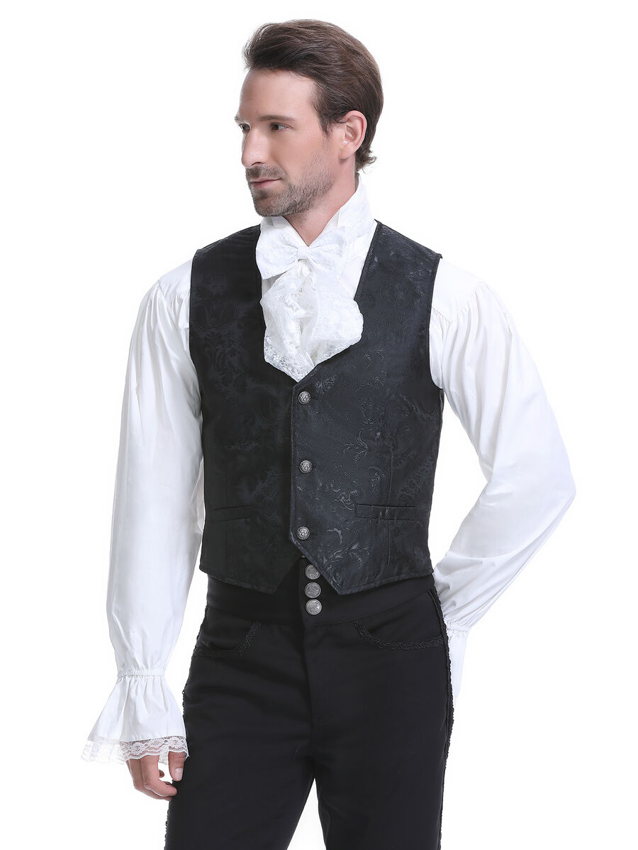 photo n&deg;16 : Gilet victorien steampunk homme - brocart noir &agrave; boutons d&eacute;coratifs