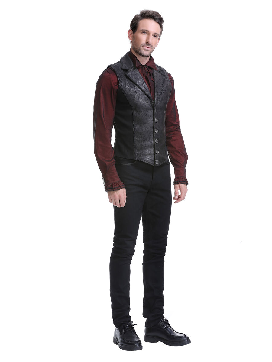 Gilet steampunk homme - simili cuir vieilli & panneaux ray&eacute;s