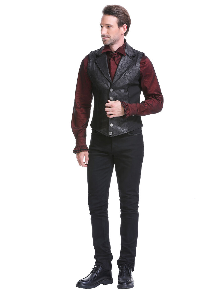 photo n&deg;12 : Gilet steampunk homme - simili cuir vieilli & panneaux ray&eacute;s