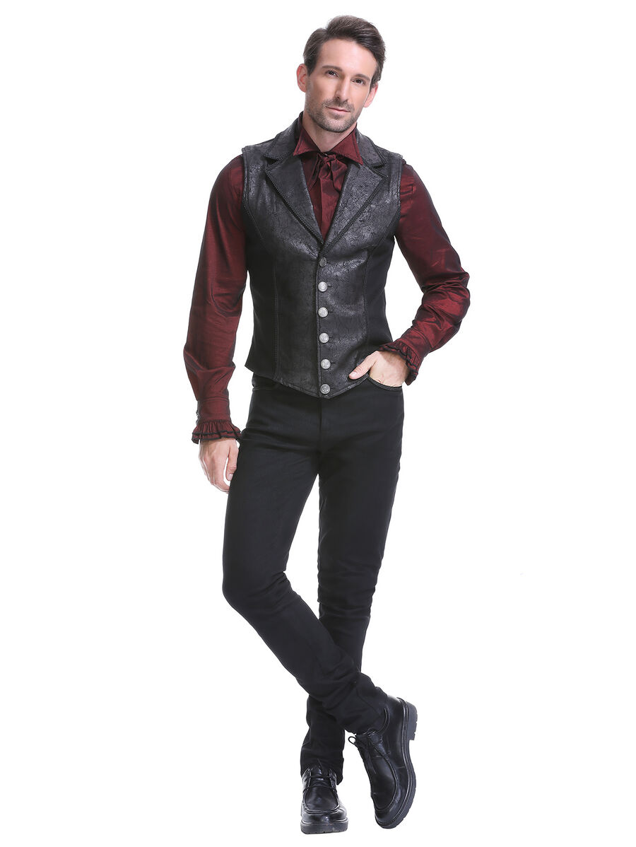 photo n&deg;14 : Gilet steampunk homme - simili cuir vieilli & panneaux ray&eacute;s