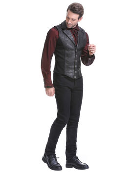 Gilet steampunk homme - simili cuir vieilli & panneaux ray&eacute;s