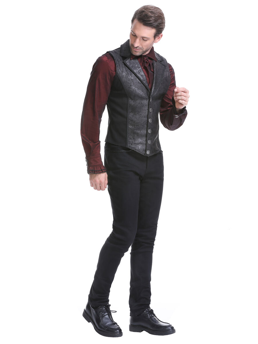 photo n&deg;16 : Gilet steampunk homme - simili cuir vieilli & panneaux ray&eacute;s