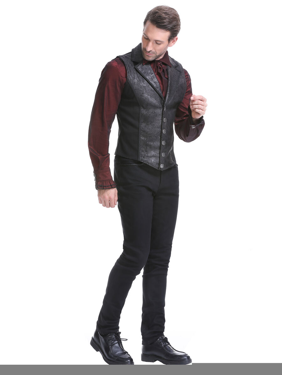 photo n&deg;15 : Gilet steampunk homme - simili cuir vieilli & panneaux ray&eacute;s