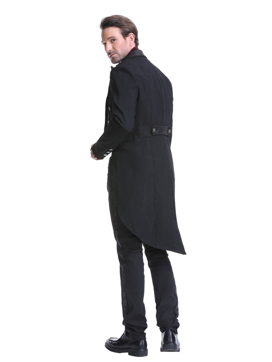 photo n&deg;6 : Veste steampunk homme ray&eacute;e noir avec imitation cuir et engrenages