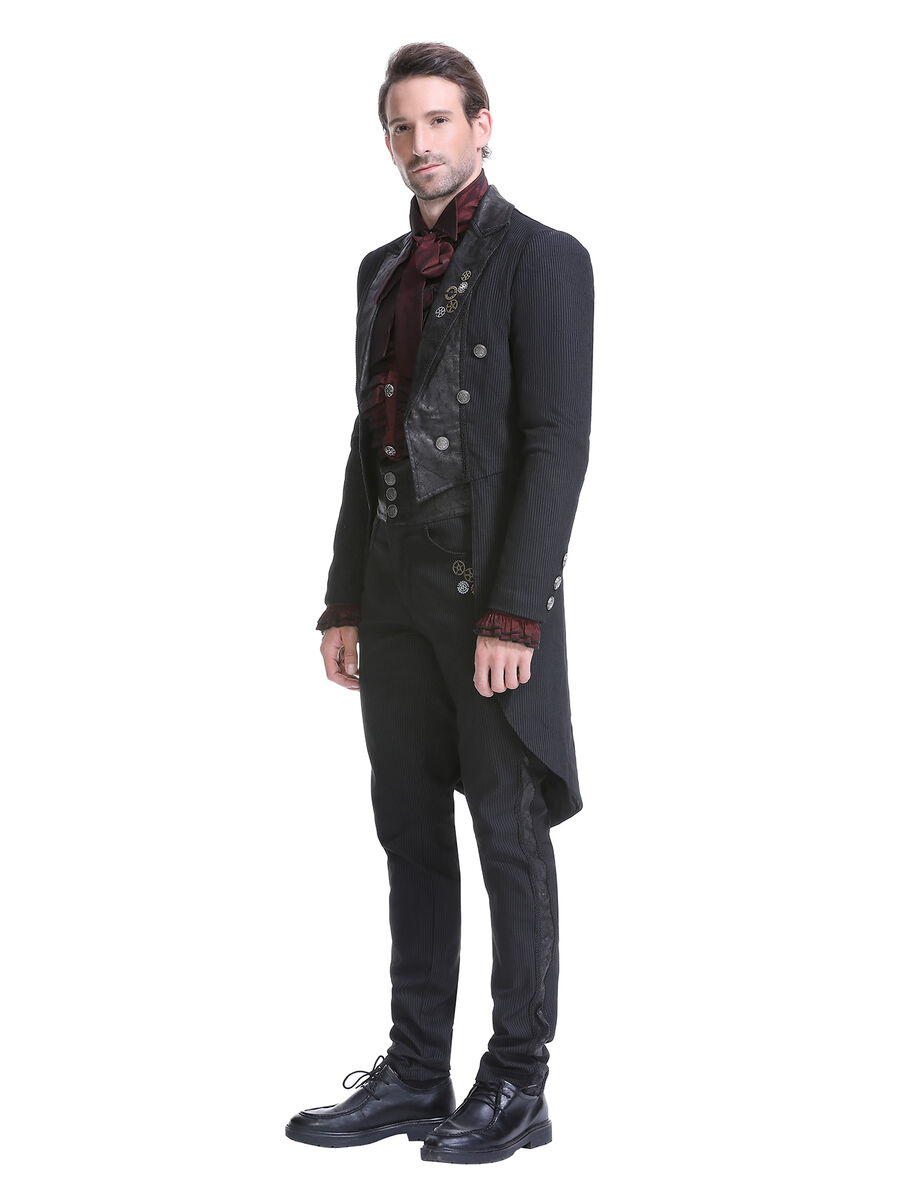photo n&deg;3 : Veste steampunk homme ray&eacute;e noir avec imitation cuir et engrenages
