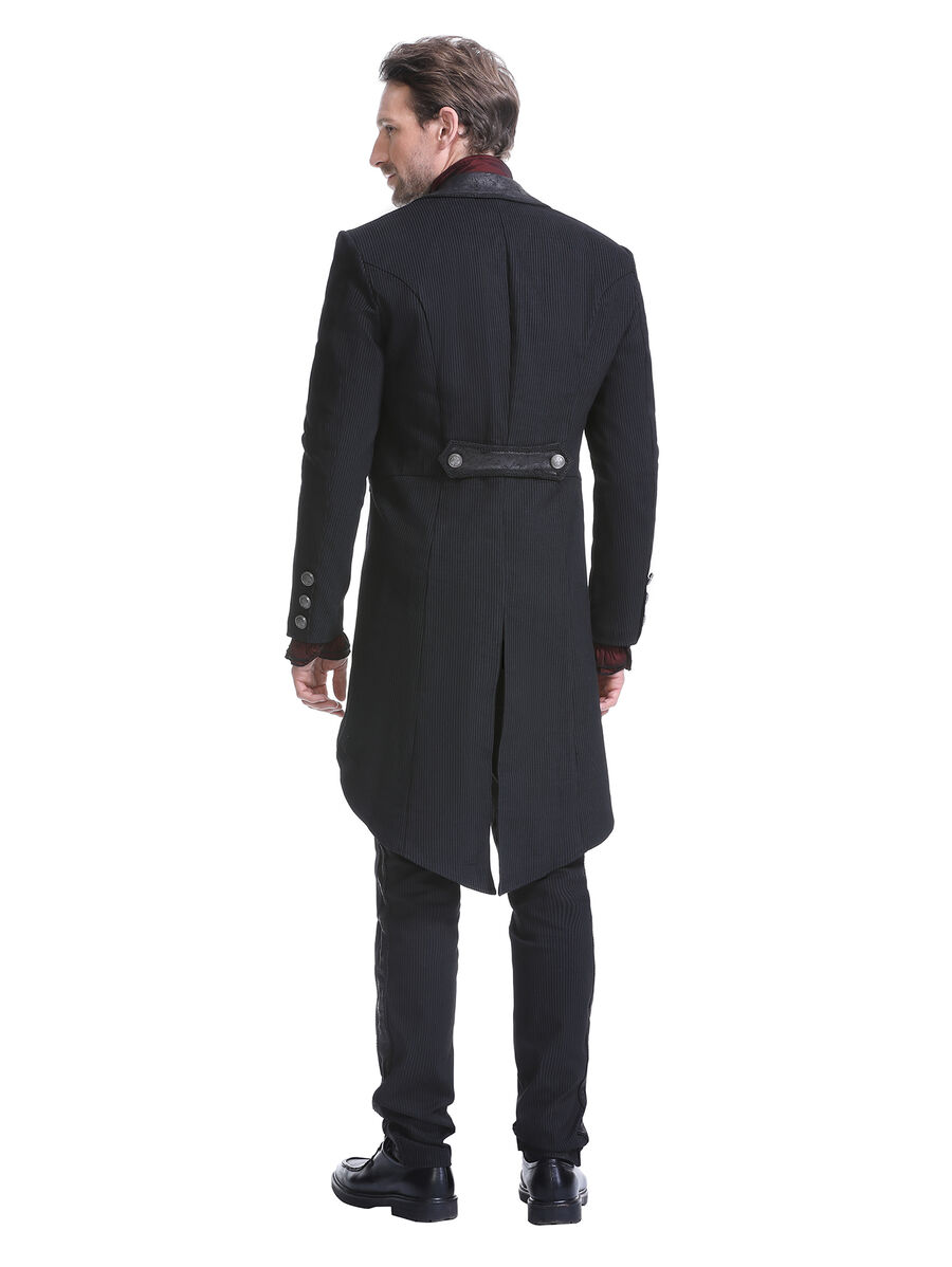 photo n&deg;4 : Veste steampunk homme ray&eacute;e noir avec imitation cuir et engrenages