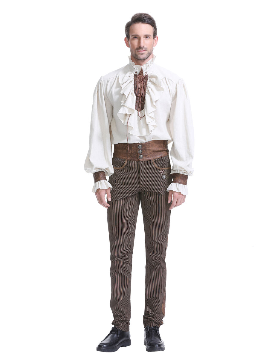 photo n&deg;6 : Chemise m&eacute;di&eacute;vale homme avec la&ccedil;age et empi&egrave;cements simili cuir