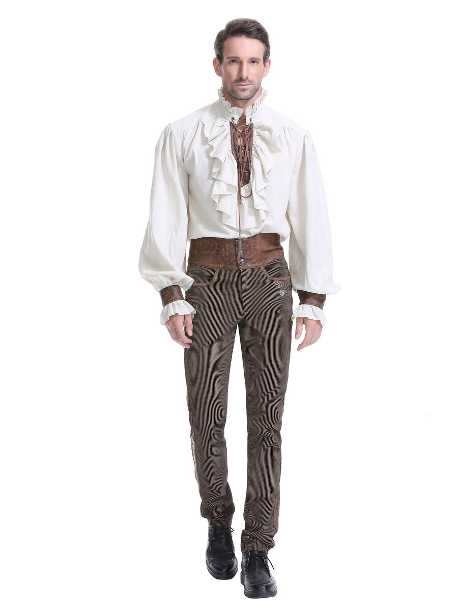 photo n&deg;5 : Chemise m&eacute;di&eacute;vale homme avec la&ccedil;age et empi&egrave;cements simili cuir