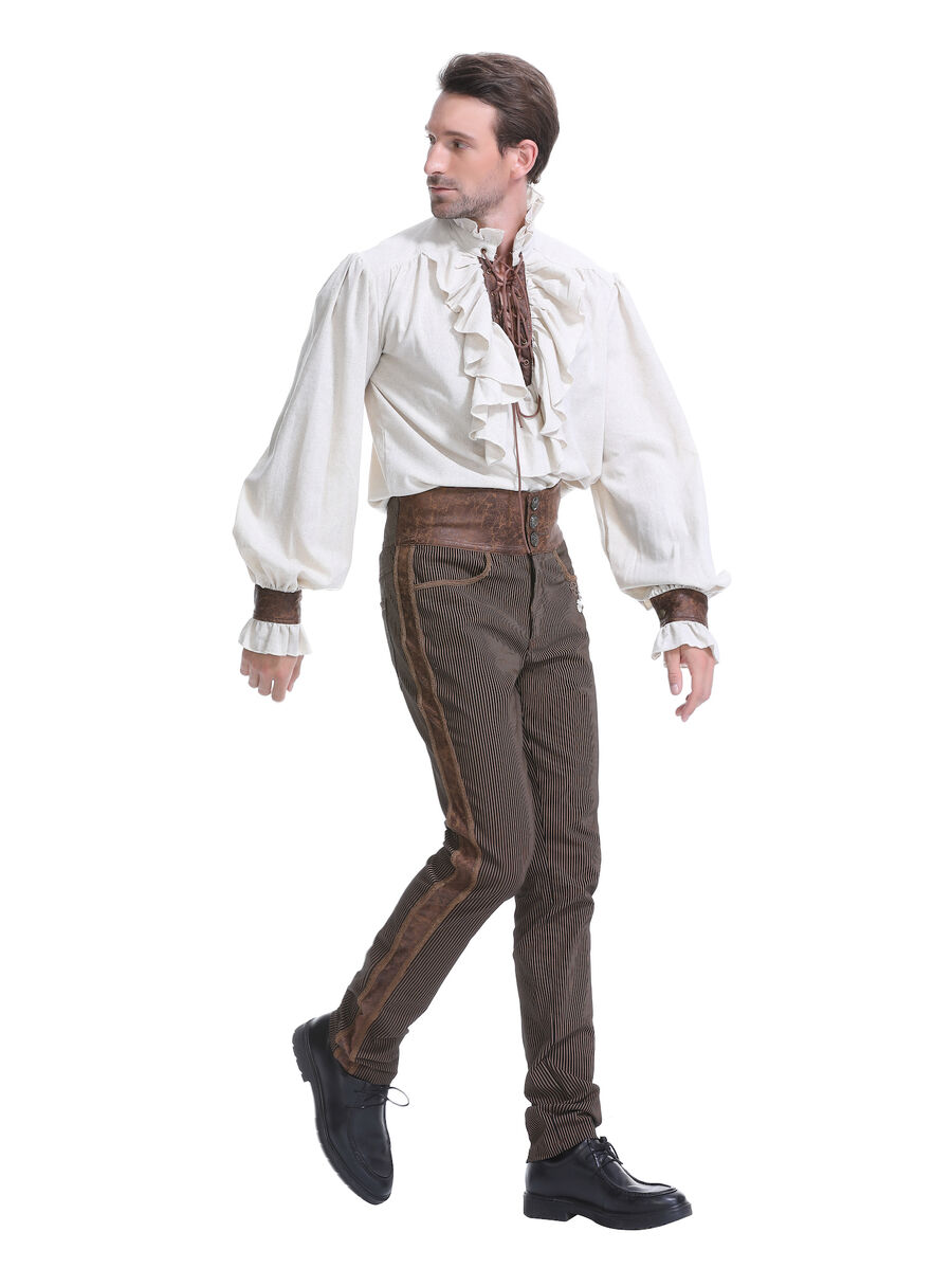 photo n&deg;4 : Chemise m&eacute;di&eacute;vale homme avec la&ccedil;age et empi&egrave;cements simili cuir