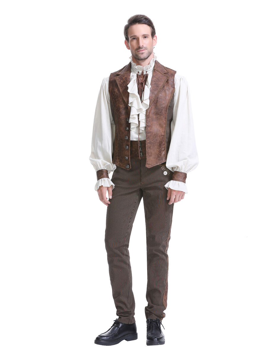 photo n&deg;2 : Chemise m&eacute;di&eacute;vale homme avec la&ccedil;age et empi&egrave;cements simili cuir