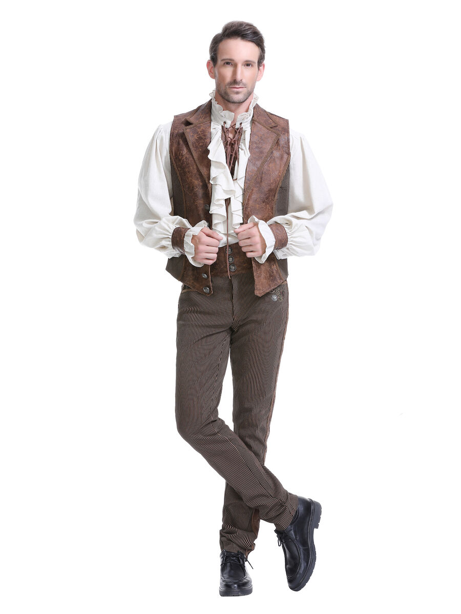 photo n&deg;3 : Chemise m&eacute;di&eacute;vale homme avec la&ccedil;age et empi&egrave;cements simili cuir