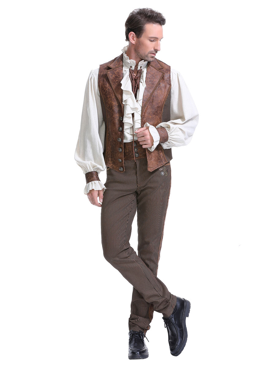 photo n&deg;12 : Gilet steampunk homme - simili cuir vieilli & panneaux ray&eacute;s