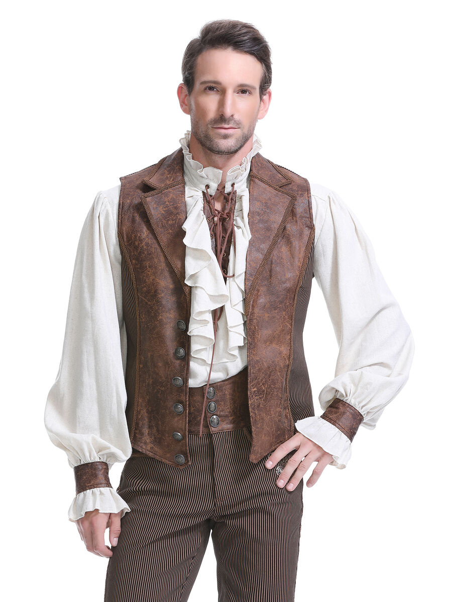 photo n&deg;10 : Gilet steampunk homme - simili cuir vieilli & panneaux ray&eacute;s