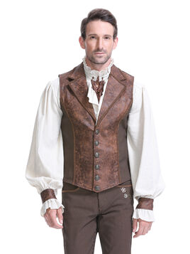 Gilet steampunk homme - simili cuir vieilli & panneaux ray&eacute;s