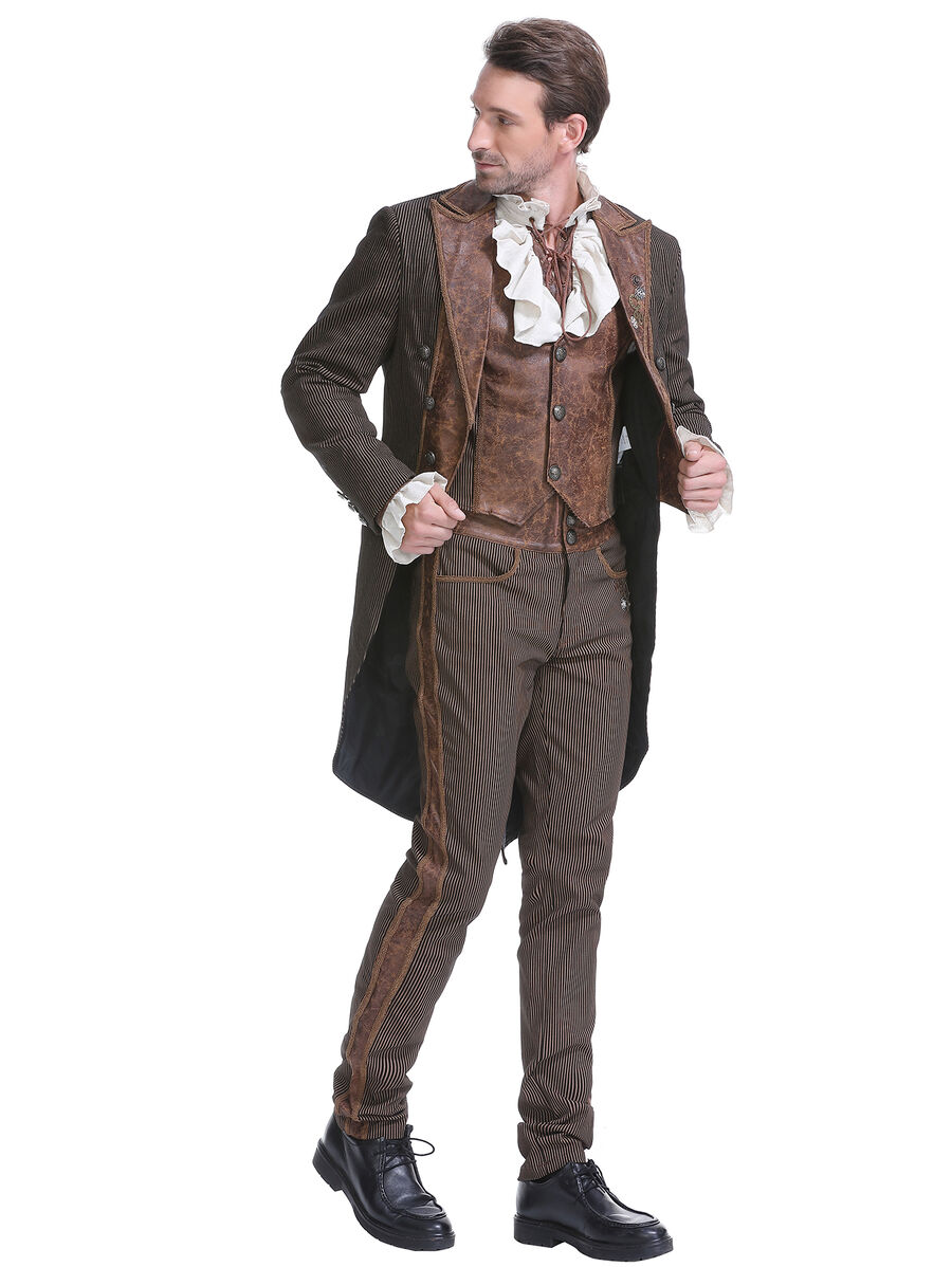 photo n&deg;3 : Veste steampunk homme ray&eacute;e avec imitation cuir et engrenages