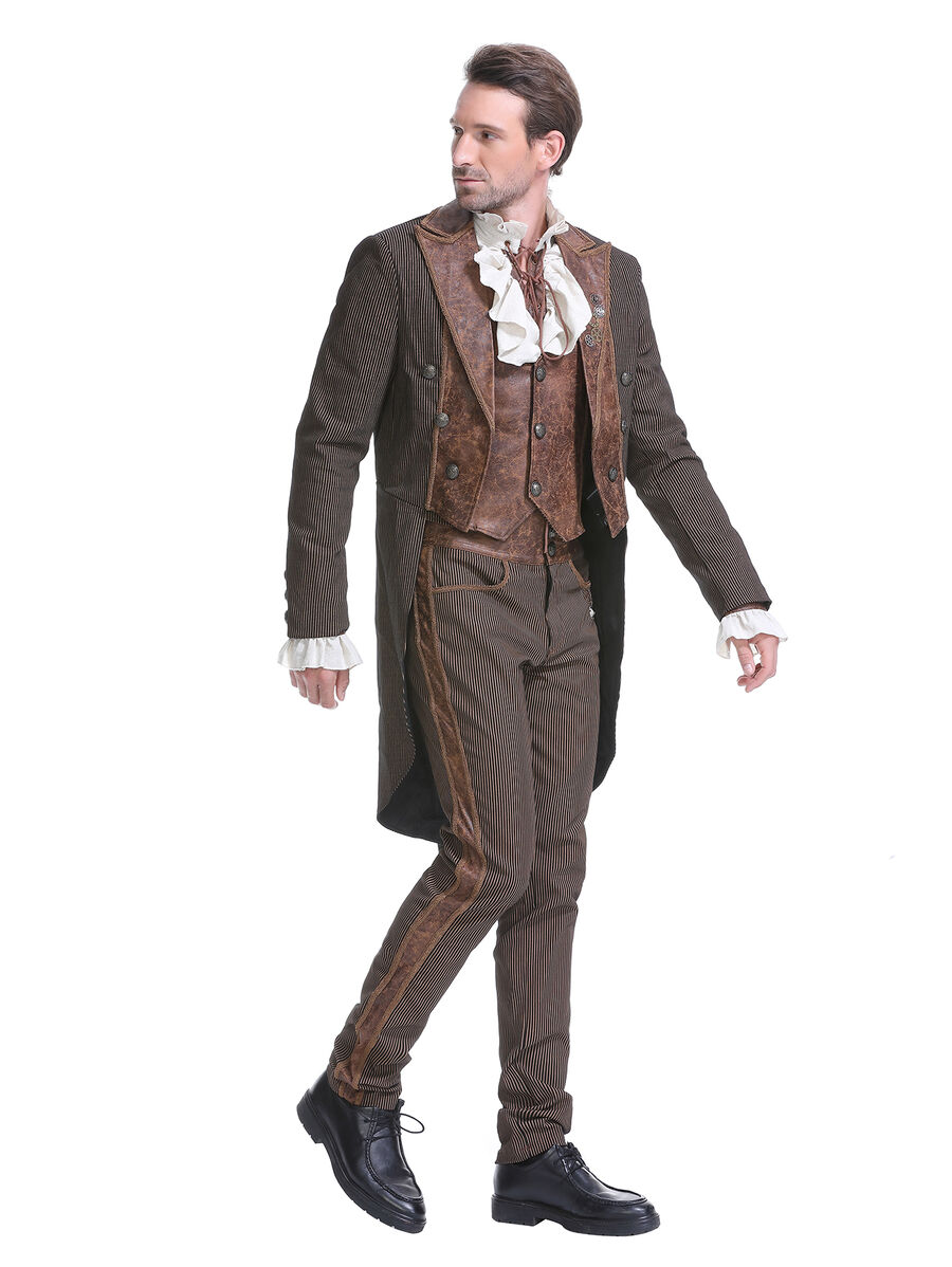 photo n&deg;5 : Veste steampunk homme ray&eacute;e avec imitation cuir et engrenages