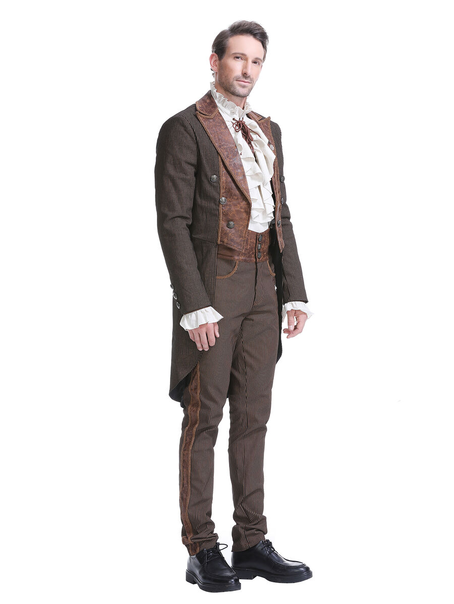 photo n&deg;6 : Veste steampunk homme ray&eacute;e avec imitation cuir et engrenages