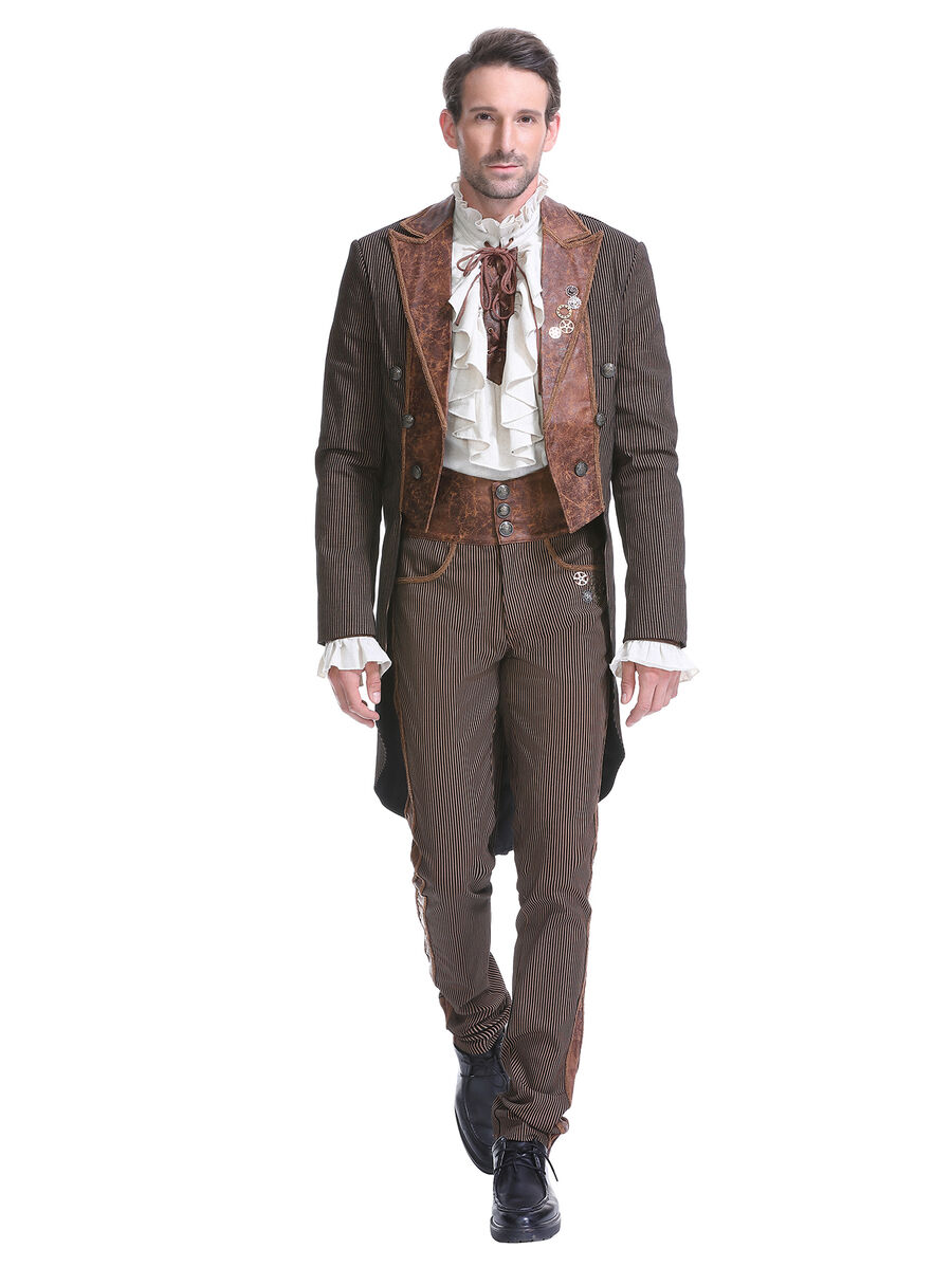photo n&deg;7 : Veste steampunk homme ray&eacute;e avec imitation cuir et engrenages