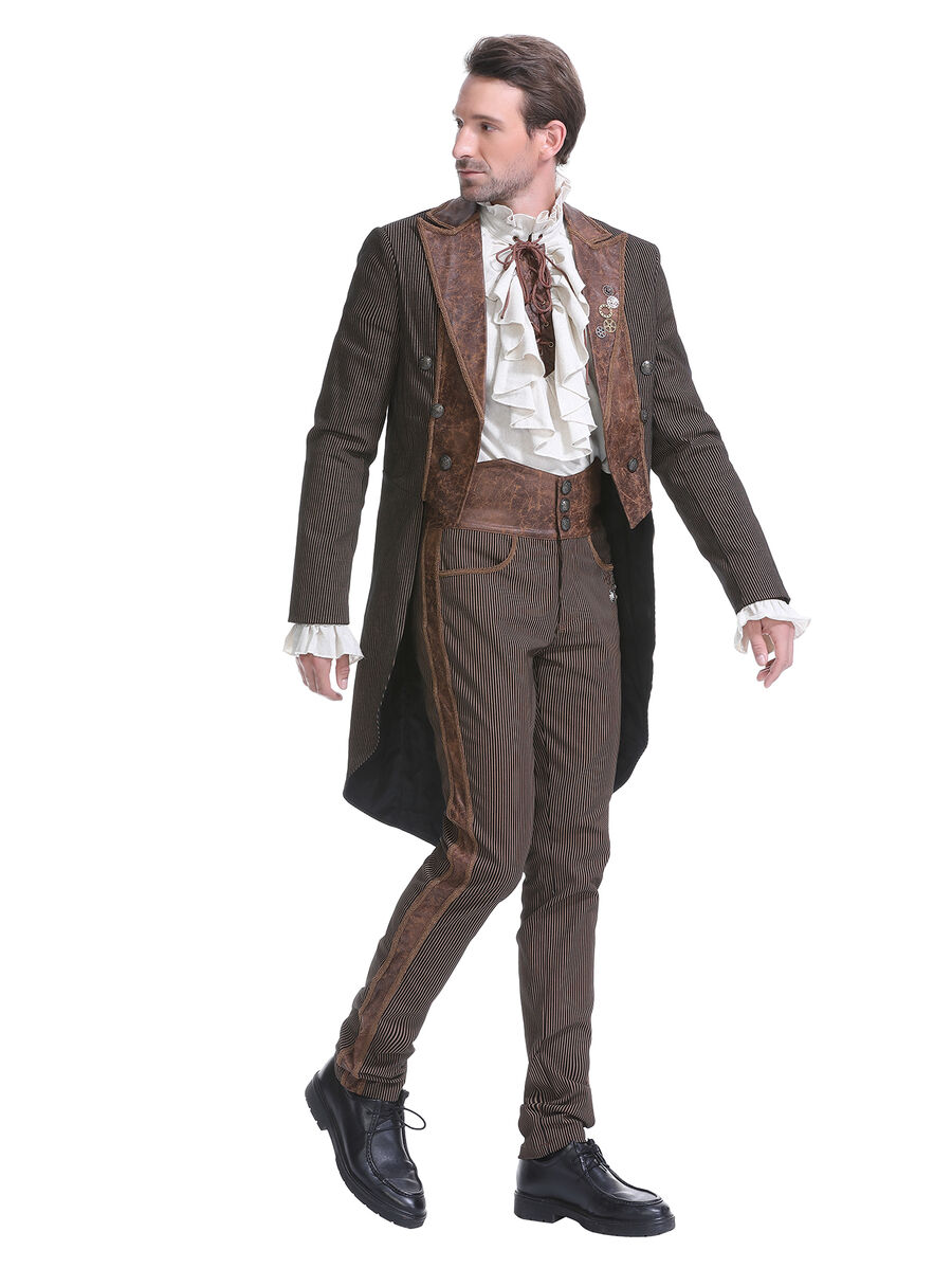 photo n&deg;8 : Veste steampunk homme ray&eacute;e avec imitation cuir et engrenages
