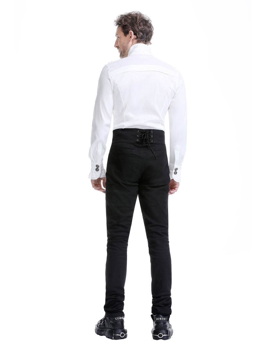 photo n&deg;5 : Pantalon coton noir steampunk taille haute &agrave; boutons Argent&eacute;s