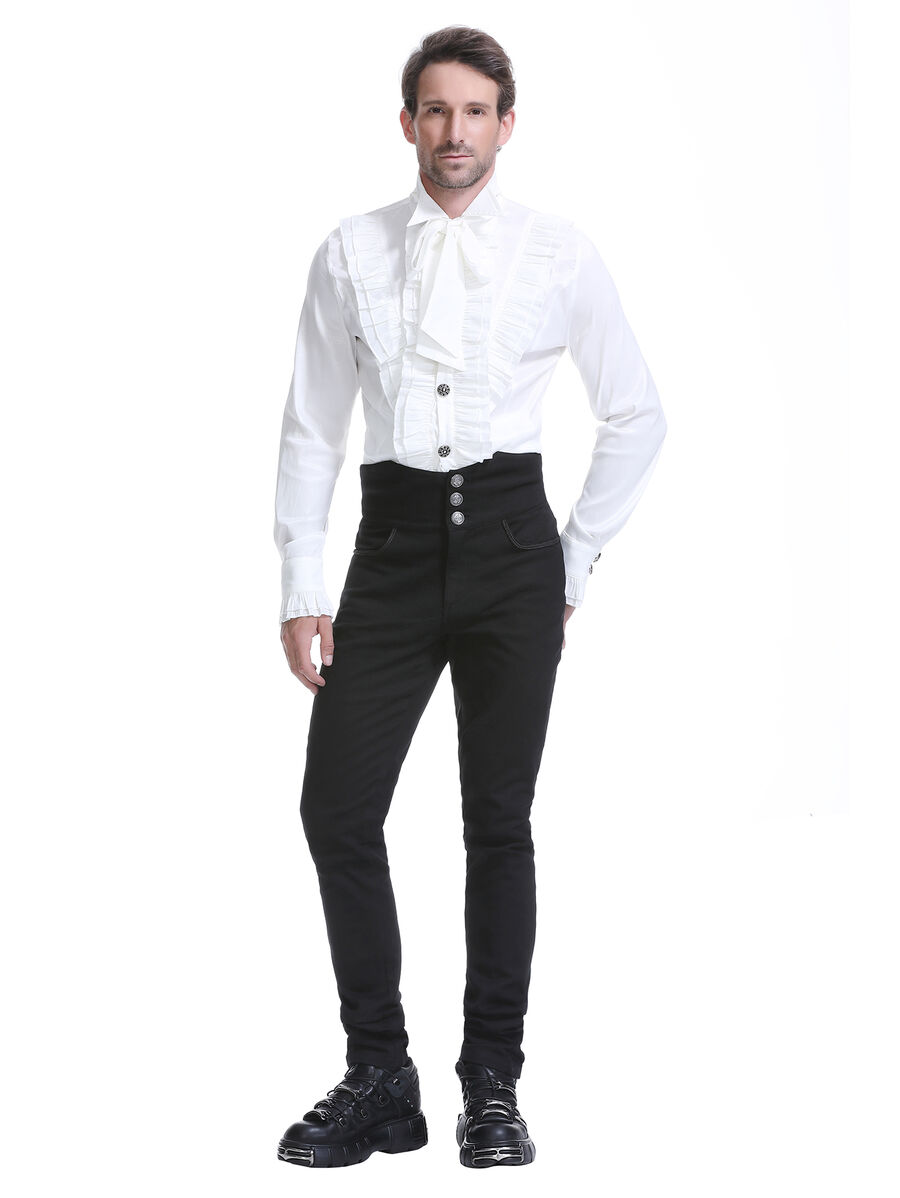 photo n&deg;4 : Pantalon coton noir steampunk taille haute &agrave; boutons Argent&eacute;s