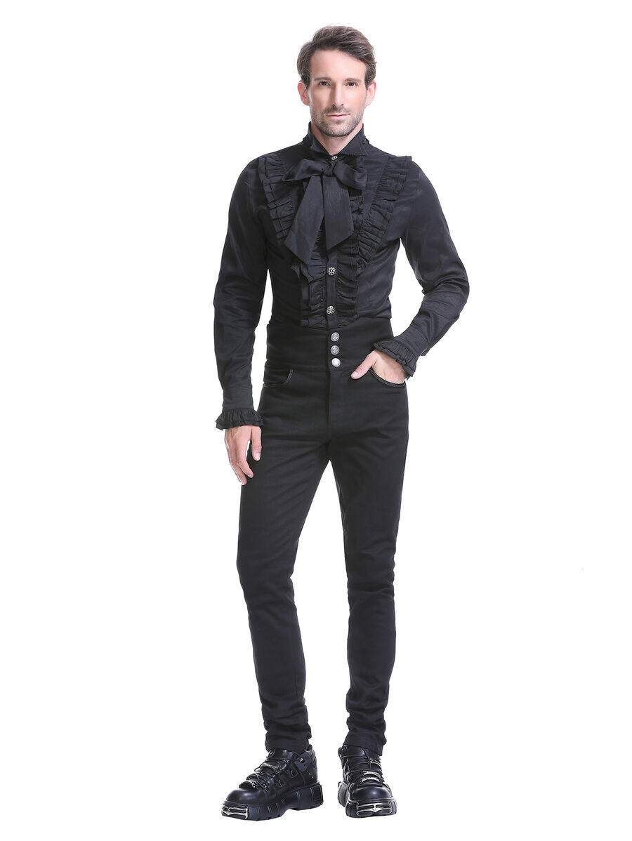 photo n&deg;2 : Pantalon coton noir steampunk taille haute &agrave; boutons Argent&eacute;s