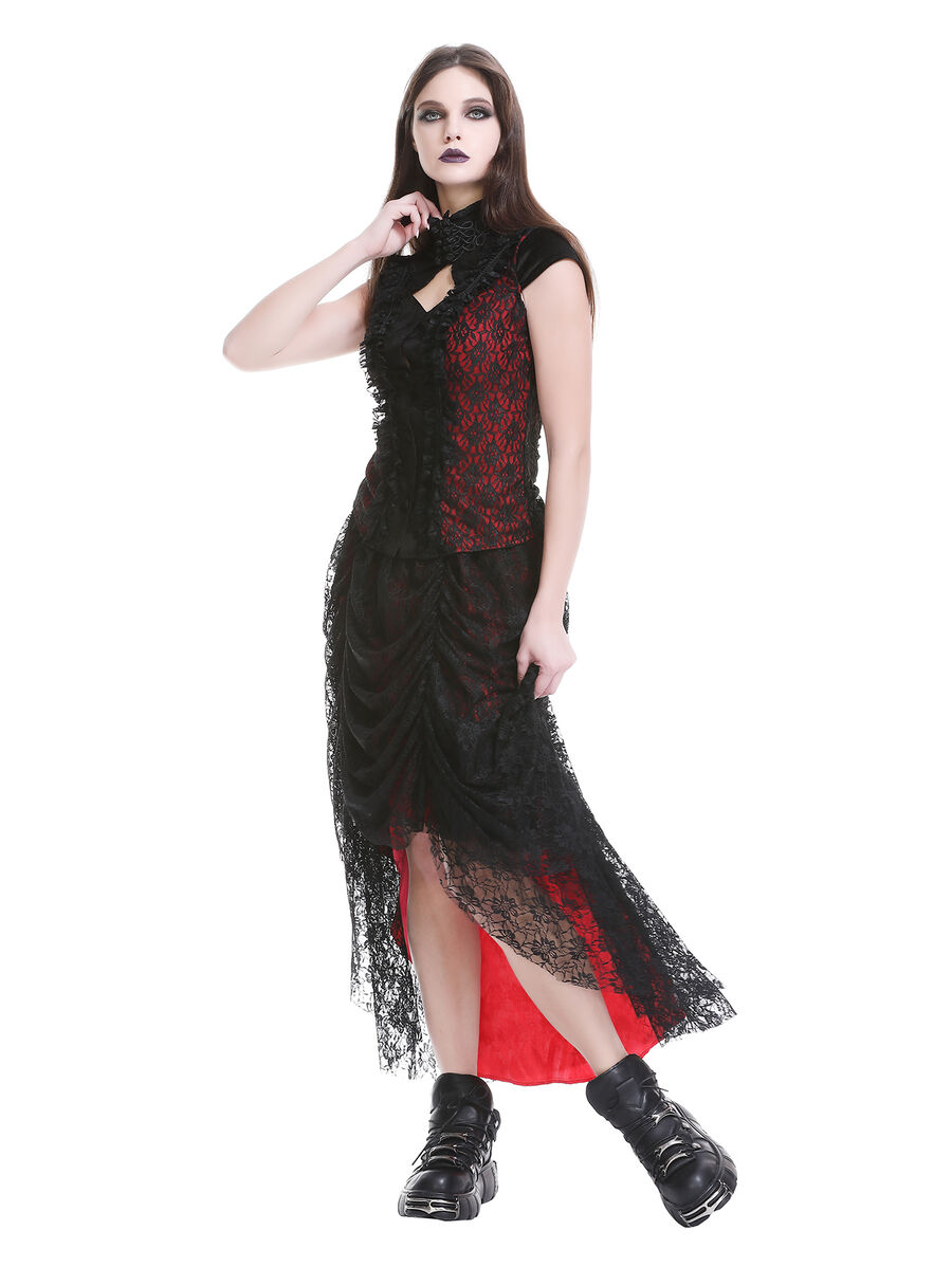 Jupe gothique victorienne en dentelle asym&eacute;trique