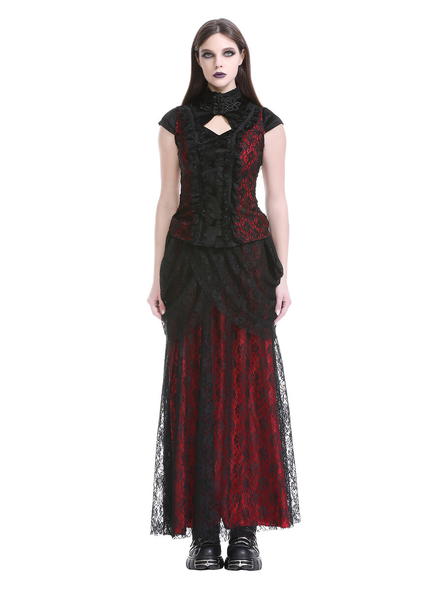 photo n&deg;2 : Jupe longue gothique en dentelle rouge et noire - Taille &eacute;lastique