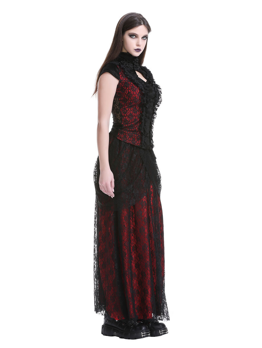 photo n&deg;4 : Jupe longue gothique en dentelle rouge et noire - Taille &eacute;lastique