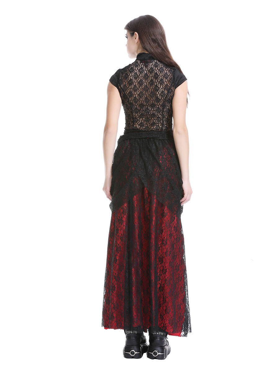 photo n&deg;5 : Jupe longue gothique en dentelle rouge et noire - Taille &eacute;lastique