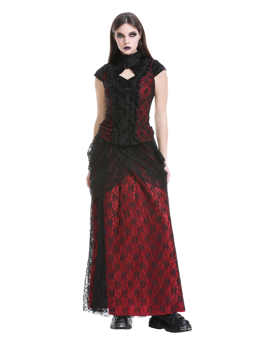 photo n&deg;6 : Jupe longue gothique en dentelle rouge et noire - Taille &eacute;lastique