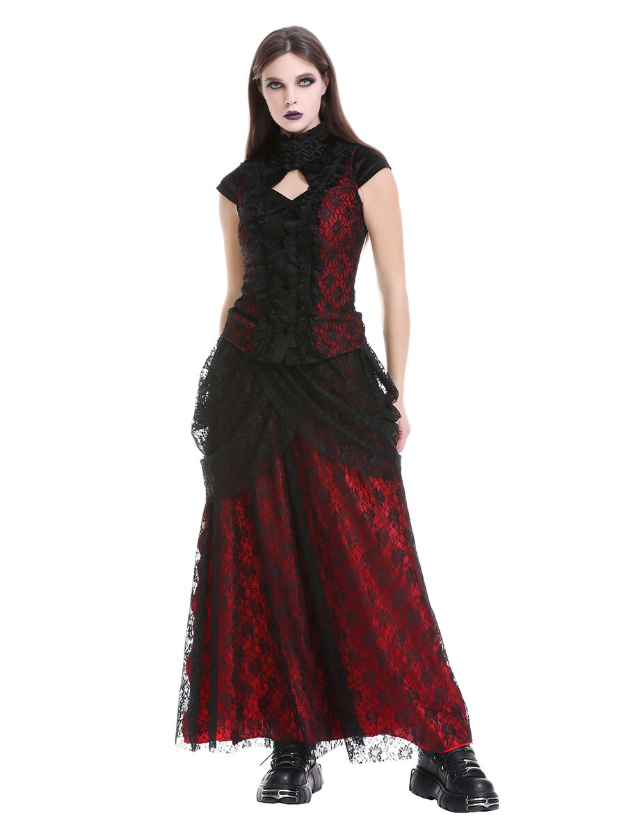 photo n&deg;7 : Jupe longue gothique en dentelle rouge et noire - Taille &eacute;lastique