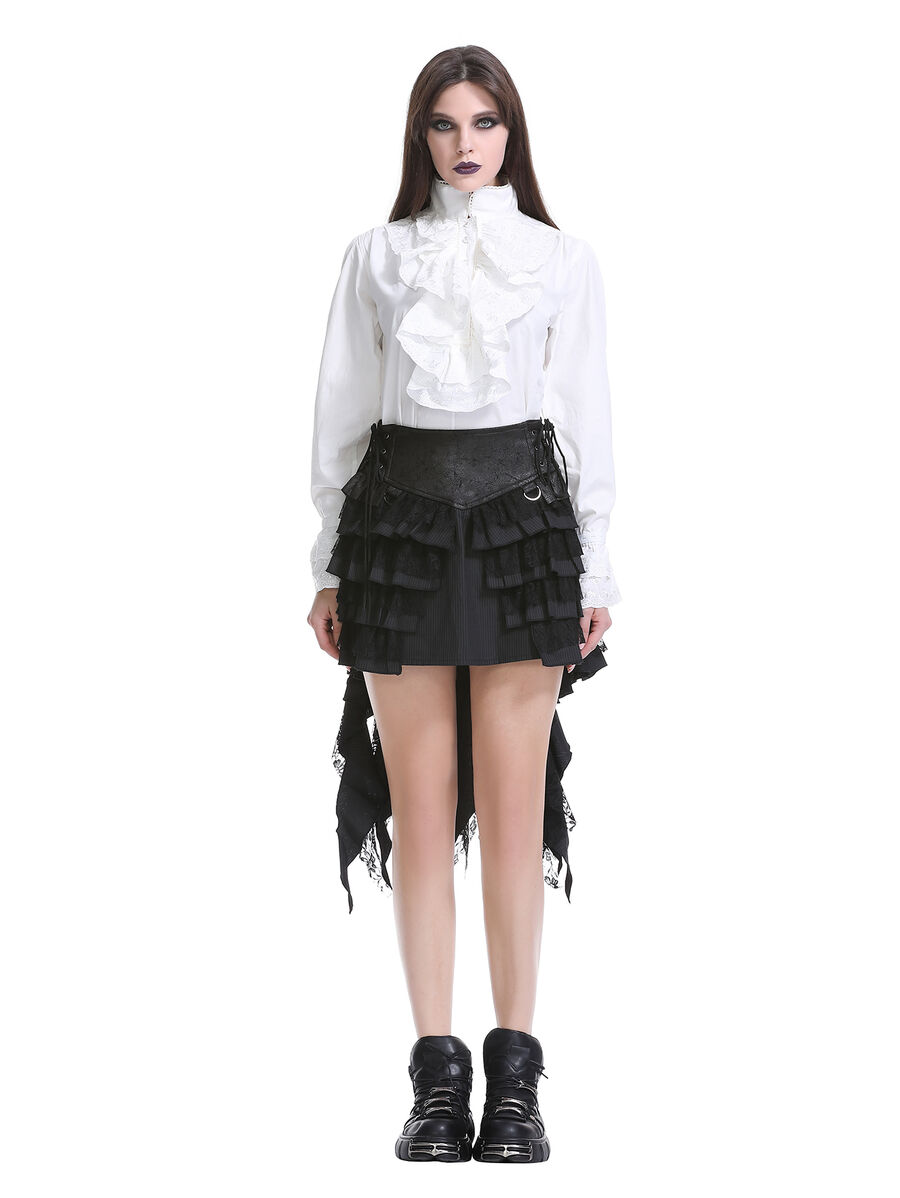 Jupe steampunk gothique &agrave; volants superpos&eacute;s et ceinture effet cuir