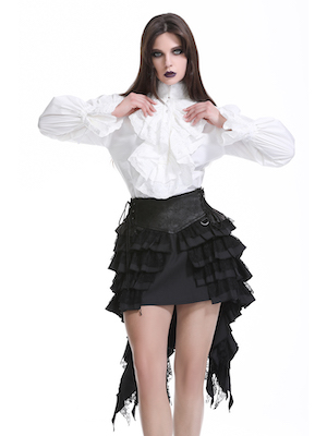 Jupe steampunk gothique &agrave; volants superpos&eacute;s et ceinture effet cuir