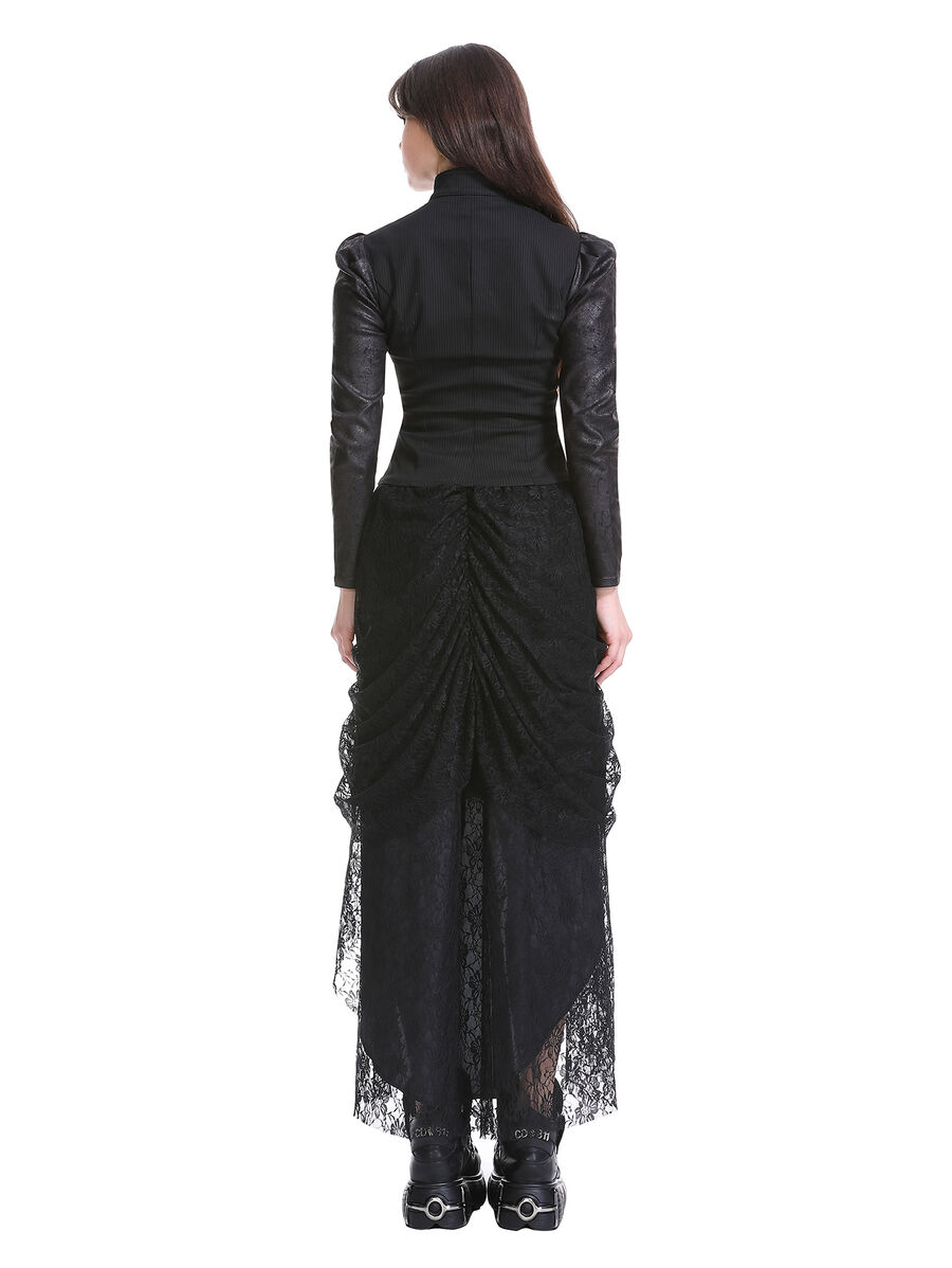 photo n&deg;3 : Veste/gilet steampunk femme &agrave; agrafes r&eacute;tro - panneaux ray&eacute;s & effet cuir