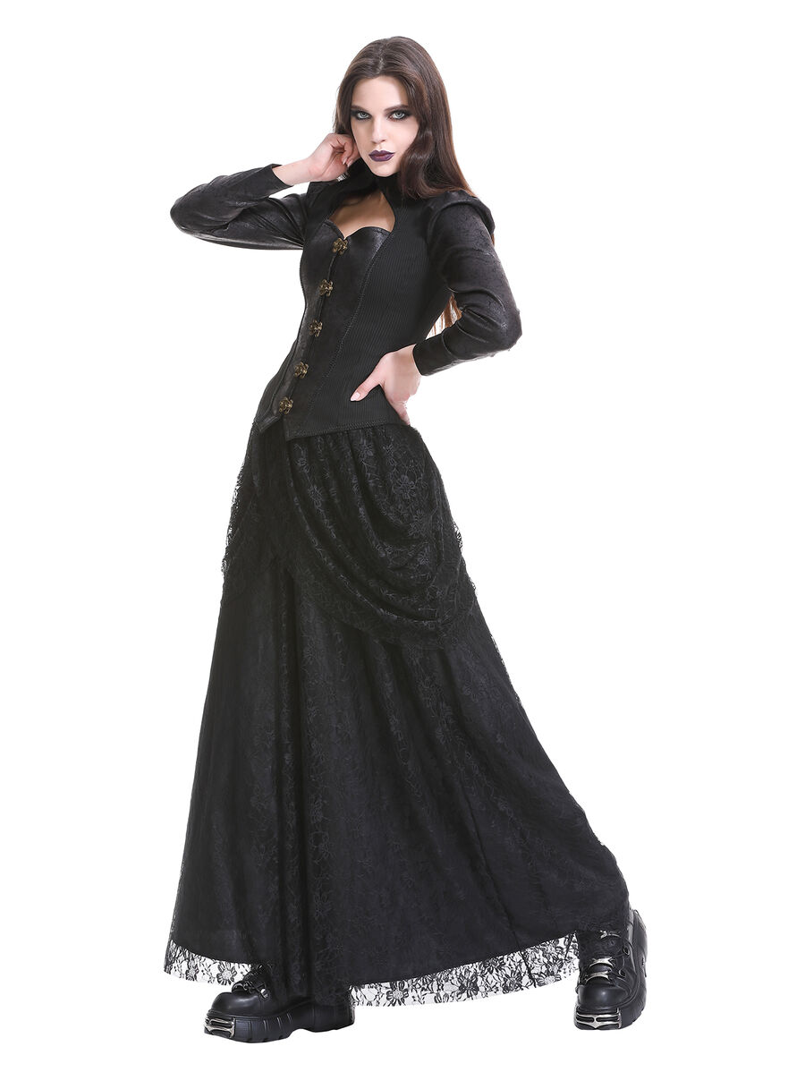 Jupe longue gothique en dentelle rouge et noire - Taille &eacute;lastique