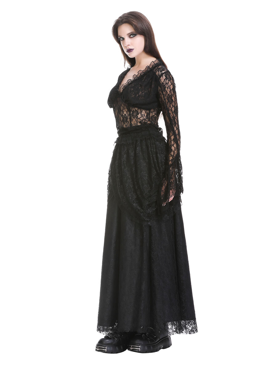 photo n&deg;4 : Jupe longue gothique en dentelle rouge et noire - Taille &eacute;lastique