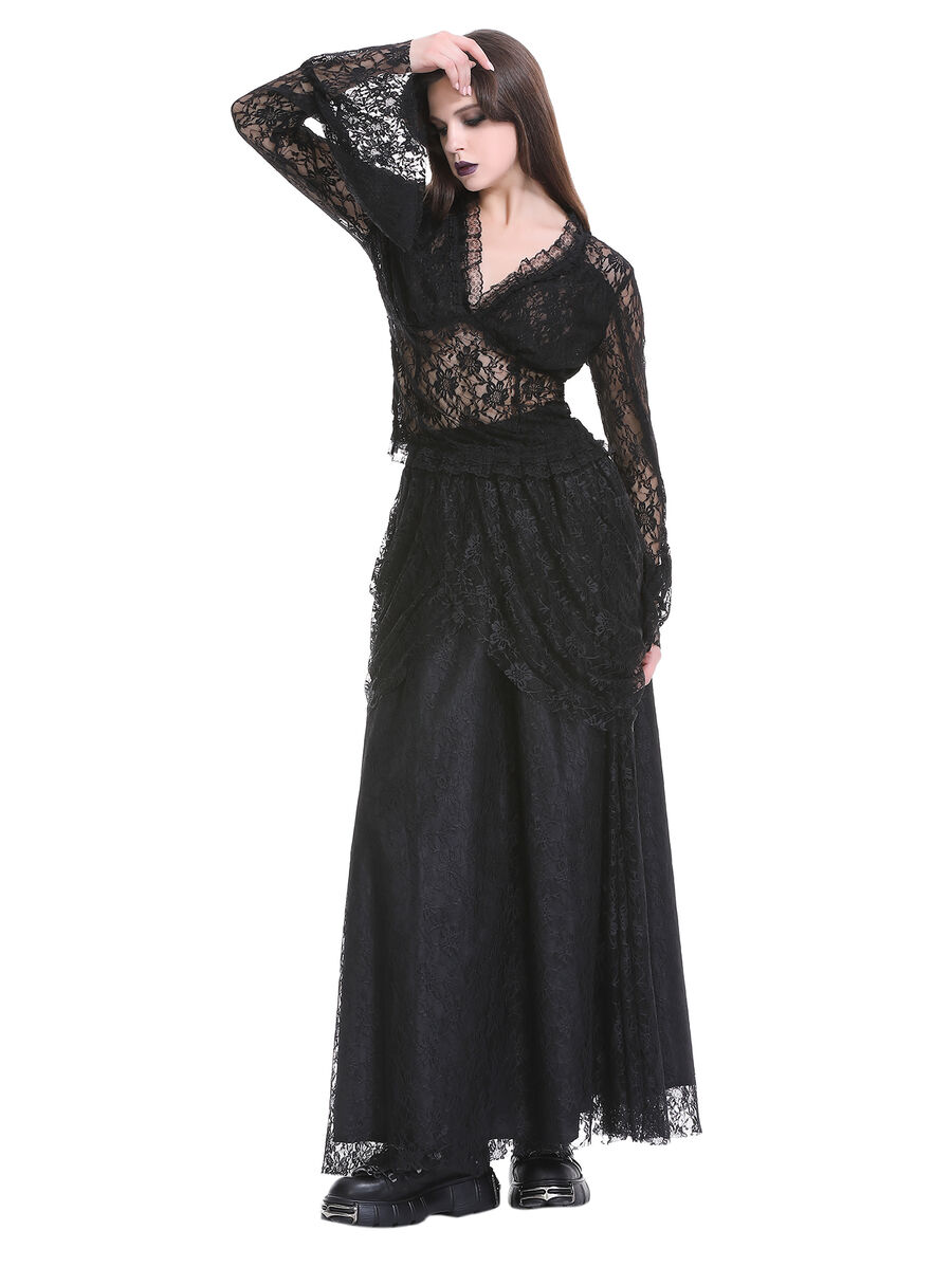 photo n&deg;6 : Jupe longue gothique en dentelle rouge et noire - Taille &eacute;lastique