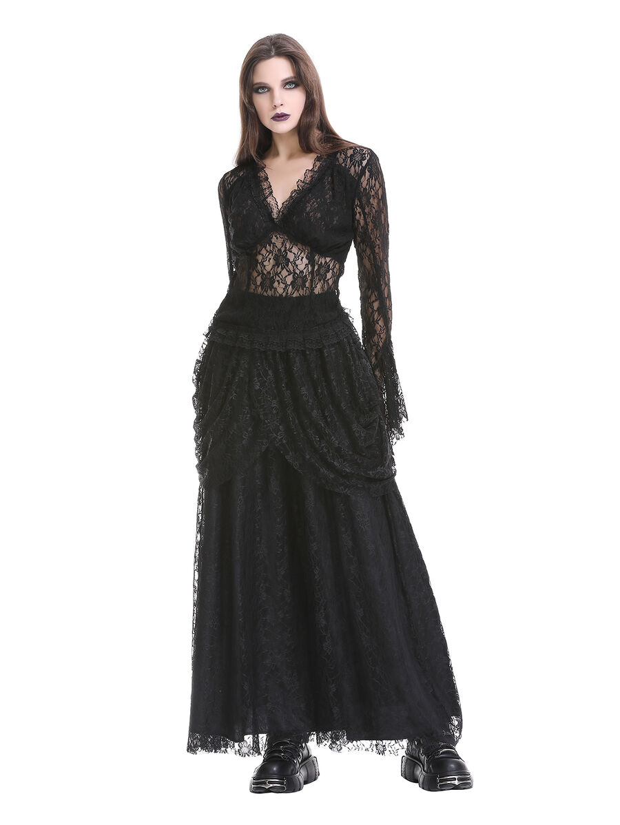 photo n&deg;5 : Jupe longue gothique en dentelle rouge et noire - Taille &eacute;lastique