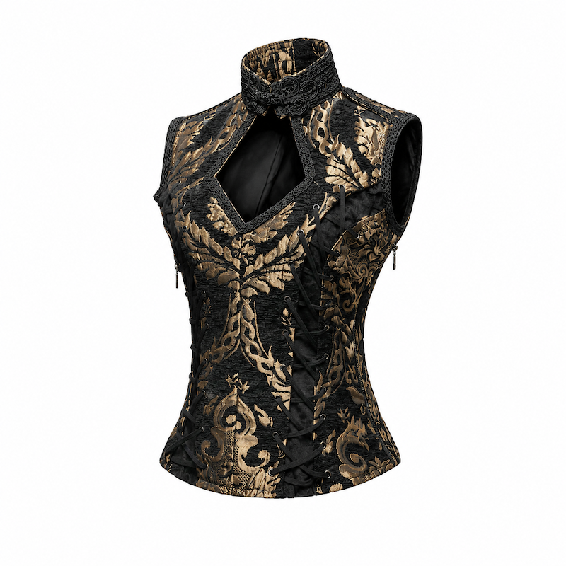 photo n&deg;6 : Gilet femme gothique en jacquard brocart avec la&ccedil;age